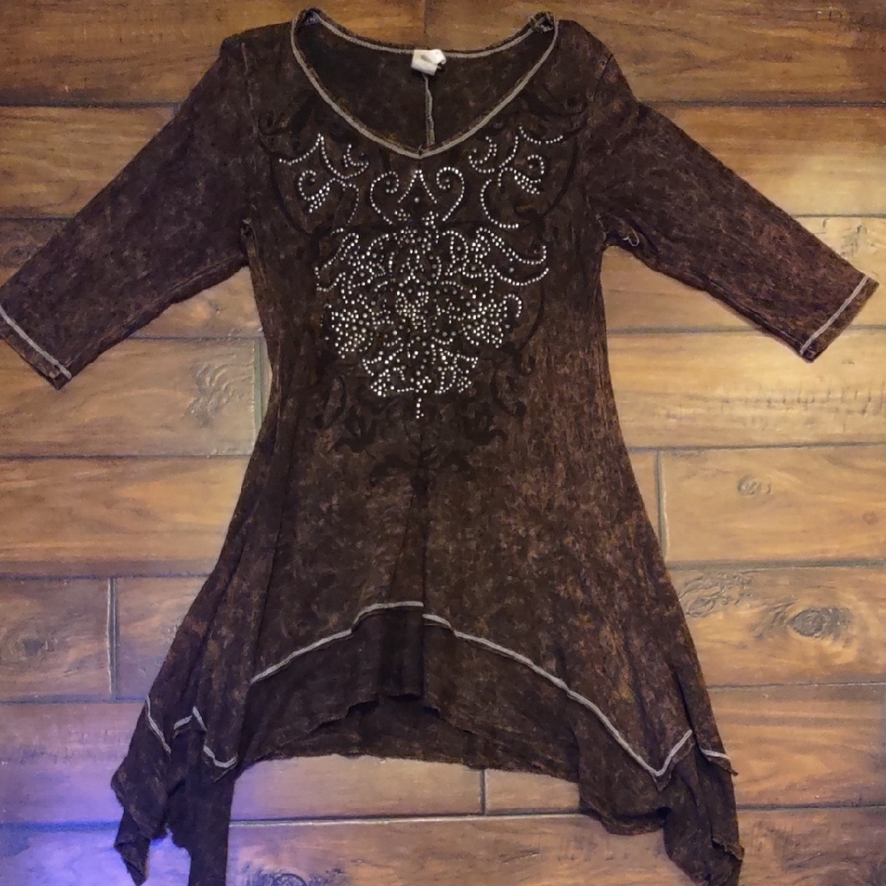 Liberty Brand Brown Embellished Women's Top. Size L.